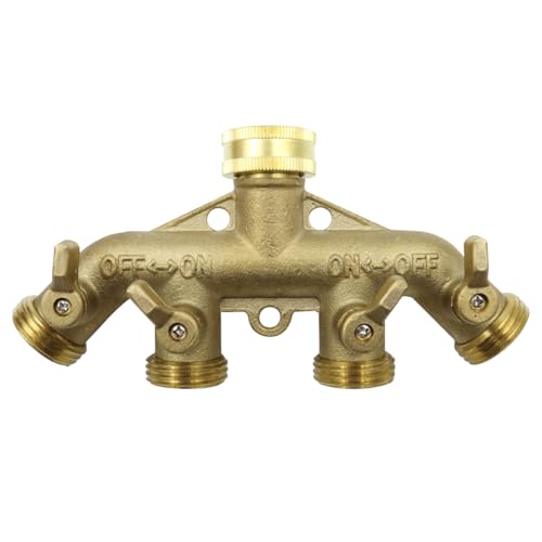 POFET Válvula de Bola de 4 vías, desviador de 4 Puertos para Manguera de jardín con 4 válvulas de Encendido y Apagado Independientes, Distribuidor de 4 vías para riego de Jardines, Cuidado del césped