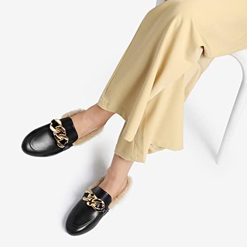 DREAM PAIRS Mules for Women Flats Fur Mules Comfortable Slip On Shoes Backless Leather Mules Slippers Loafers SDML2205W Black Size 8 | Image 4
