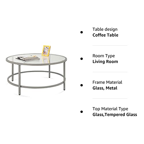 Best Choice Products 36In Modern Round Tempered Glass Accent Side Coffee Table For Living Room, Dining Room, Tea, Home Décor W/Metal Frame, Non-Marring Foot Caps - Gray #TOP7