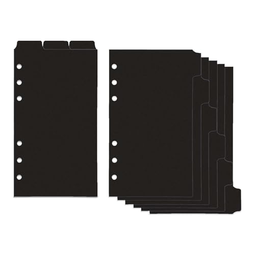 2 Set A6 Binder Dividers Black Plastic Index Divider Blank Side 6 Tabs Top 3 Tabs Planner Insets 9 Sheets Refillable Page Protectors for 6 Ring Binder Notebook