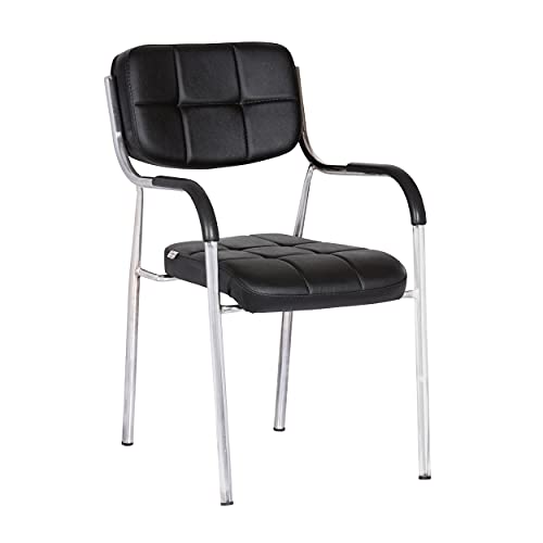 Image of Da URBAN Barfi Leatherette | Heavy Duty Metal Frame| Visitor /Study /Office Chair with Arms (Black)
