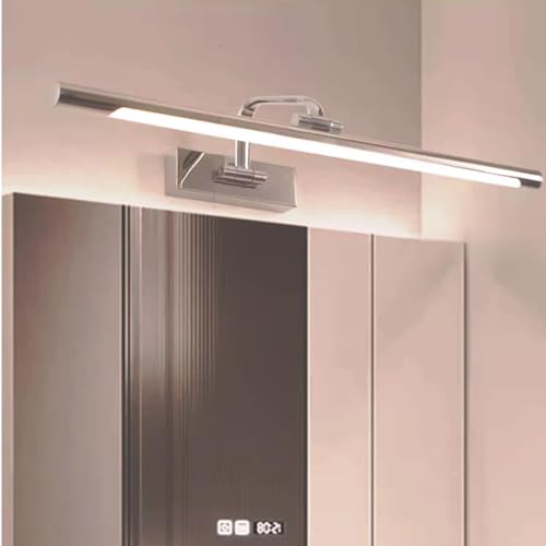 LED Spiegelleuchte Badezimmer mit Bewegungsmelder Wasserdicht Wandbeleuchtung 180° Drehbar Modern Wandleuchten Bilderleuchte Wandleuchte für Keller Küche Badschrank (Silbernes Neutrales Licht,60cm)