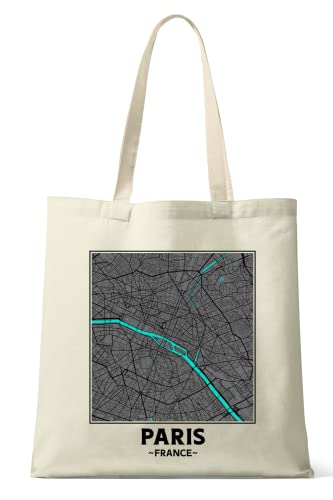 Sac cabas en coton naturel Paris France Carte de la ville, naturel, Taille unique