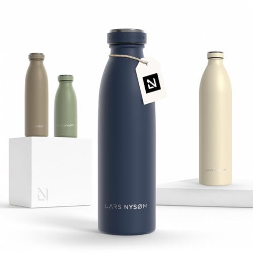 Image of LARS NYSOM Stainless Steel Insulated Water Bottle 12oz 17oz 25oz 34oz 51oz | Insulated Thermo Flask for Hot and Cold Beverages | Leakproof Drinking Bottle (Midnight Blue, 17oz)