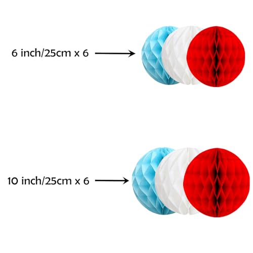 Image of ZOOYOO 12Pcs 6 inch 10 inch Honeycomb Balls Decorations Hanging Tissue Paper Pom Poms for Birthday Party Sport Baby Shower Dr Theme Decorations(Red Blue White)