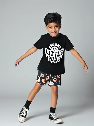 Image of Boys 2pc Shorts Set Outfit Short Sleeve Shirt with Classic Applique Print and Shorts
