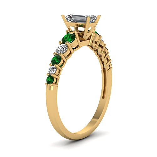 Image of Choose Your Gemstone Graduated Diamond CZ Engagement Ring Yellow Gold Plated Emerald Shape Petite Engagement Rings Lightweight Office Wear Everyday Gift Jewelry US Size 4 to 12