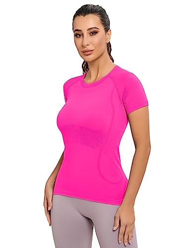 Image of MathCat Seamless Workout Tops for Women, Short Sleeve Compression Athletic Shirts Soft Yoga Gym Tops XS-XL