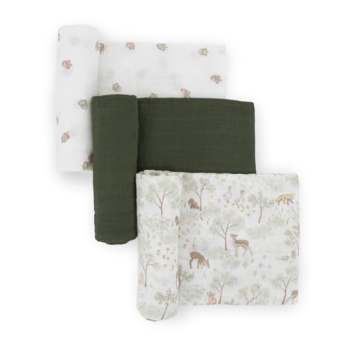 Image of Little Unicorn Muslin Swaddle Blanket for Newborns & Infants | Soft & Breathable Fabric | Set of 3 Baby Blankets for Swaddling, Nursing, Shower Gifts (Woodland Friends)