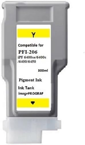 Vivid Colors VC PFI-206 Yellow Ink Cartridge Tank for Canon PFI-206Y (300ml,Yellow) for Canon imagePROGRAF 6400se 6400s 6400 6450 Printer.