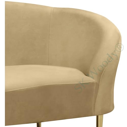 Image of Rosewood Luxury Curved Sofa in Premium Velvet-Fabric | Solid Wood Structure | High Density Foam | Sturdy Golden Legs | Comfortable & Stylish Couch for Modern Living Room (Camel, 1 Seater)