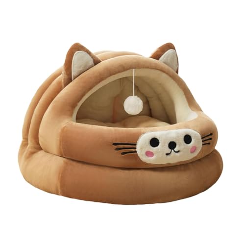 STARTIST 漫画猫の巣 かわいい猫ベッド ユニバーサル 遊びボール付き 柔らかく暖かい猫ハウス ペットハウス 子猫 室内猫用, Brown M