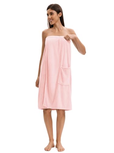 Image of Towel Wrap For Women After Shower,Plush Bath Robe Female,Sauna Spa Wrap Around Towels With Pockets