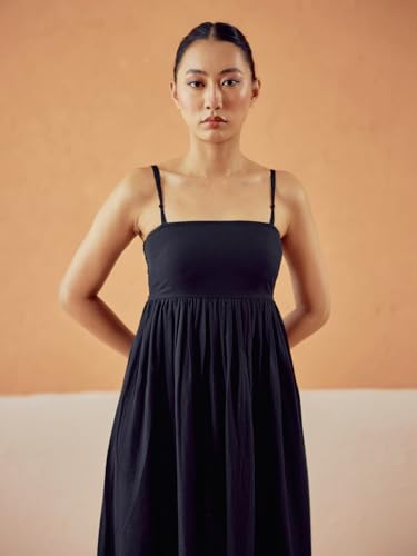 Image of FIORRA Women's Black Solid Linen Maxi Dress