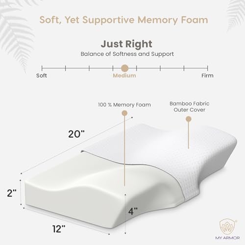 MY ARMOR Cervical Pillow for Neck Pain and Shoulder Pain for Sleeping | 2 Years Warranty | Memory Foam Pillow with Dual - Pack of 1 - White