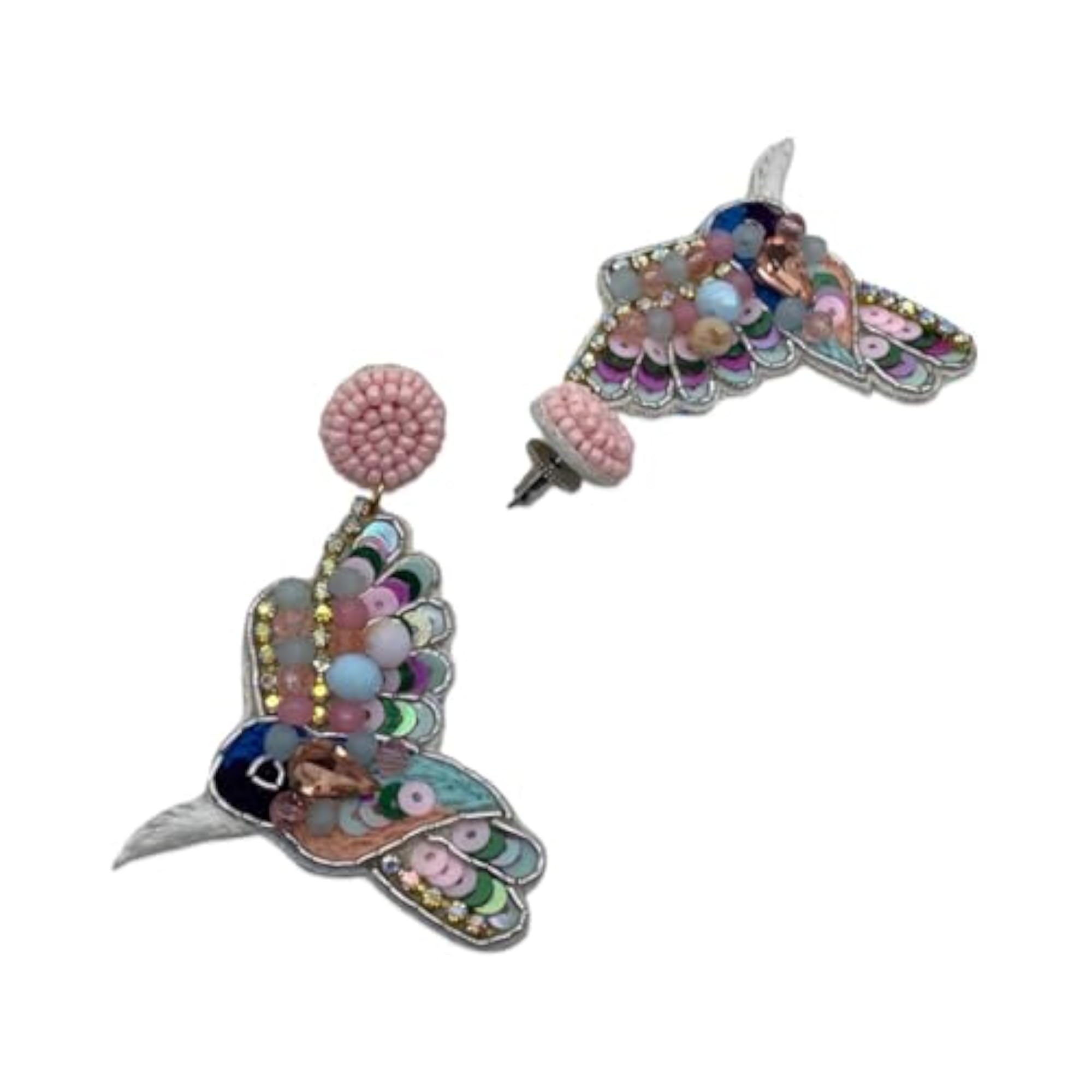 Women's Colourful Mini Beaded Hummingbird Design Dangler Earrings