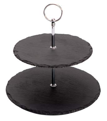 APS 2-Layered Cake Stand, Natural Slate, Black, 9 x 12 x 16 cm