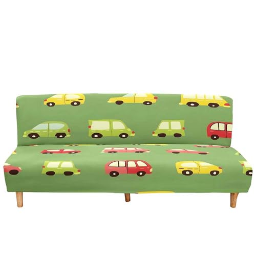 Surwin Elástica Fundas de Sofá Sin Brazos Clic Clac de 2/3 Plazas, Coches en Color 3D Antideslizante Funda Protectora para Sofá Cama Sofá Plegable sin Reposabrazos (Patrón de Coche 1,S:120-150cm)