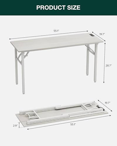 Image of Frylr Small Folding Computer Desk - 55.1 Inch Portable Table for Craft and Study, Lightweight Desk for Small Spaces, Foldable Laptop Table Built-in AC /USB Outlets for Convenience, White Ash