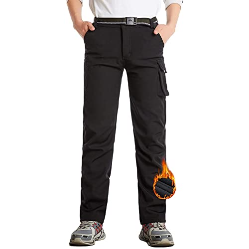 Jomlun Boy's Fleece Lined Hiking Pants Waterproof Windproof Warm Soft Shell Outdoor Cargo Pants Snow Ski Walking Trousers #TOP6