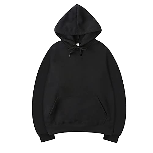 Men's Long Sleeve Hooded Pullover Sweatshirt - Casual Loose Padded Hoodie with Big Pockets (Black-1, Medium)