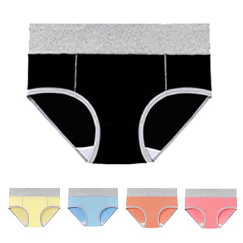 YIzdegg Ropa interior de algodón para mujer, cintura alta, bragas elásticas, calzoncillos suaves, bragas de cobertura completa, paquete de 5 unidades, Bk2, XL