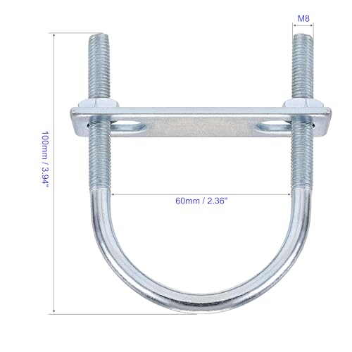 MACHSWON Round U-Bolt,2 Set Zinc Plated Alloy Steel M8 U Bolts 60mm(2.36") Inner Width 100mm Length with Nuts and Frame Plate for Automobiles Boat Trailer - Image 2