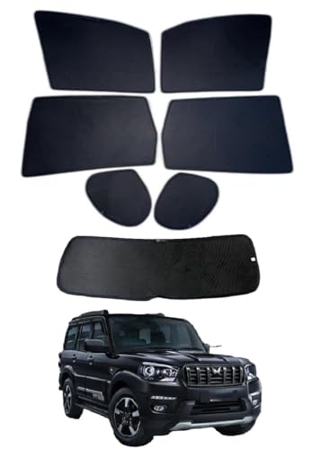 Image of Premium Car Sunshade Fix Type Non-Magnetic Curtain with Rear Dicky Curtain Set of 7pc for Scorpio