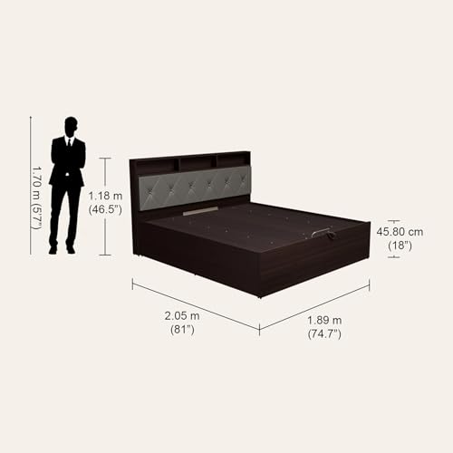 Image of Interio by Godrej Bed Upmods Lattice King Size Engineered Wood Bed with Hydraulic Storage, 1-Year Warranty, Cinnamon & Gun Metal, Metal & Particle Board