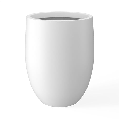 Image of Kante 21.7 inch Tall White Concrete Planter, Large Decorative Round Planter with Drainage Hole & Rubber Plug, Handmade Weather Resistant for Indoor Outdoor Home Garden, Weathered White Finish