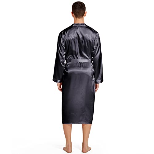 Image of ZUEVI Men's Kimono Robe Silk Satin Long Sleeve Spa Bathrobe Lightweight Soft Silky Pajamas Robes