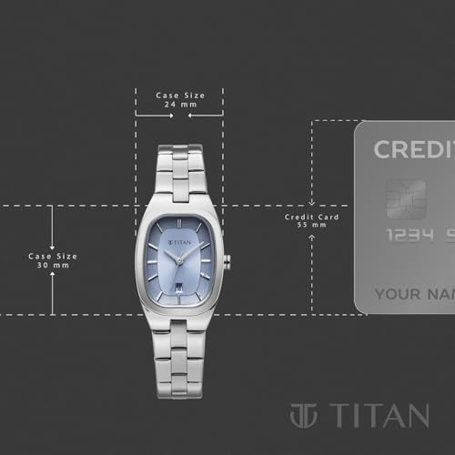 Image of Titan Work Essentials with Lt Blue Dial Silver Metal Strap Watch for Women - 95378SM01