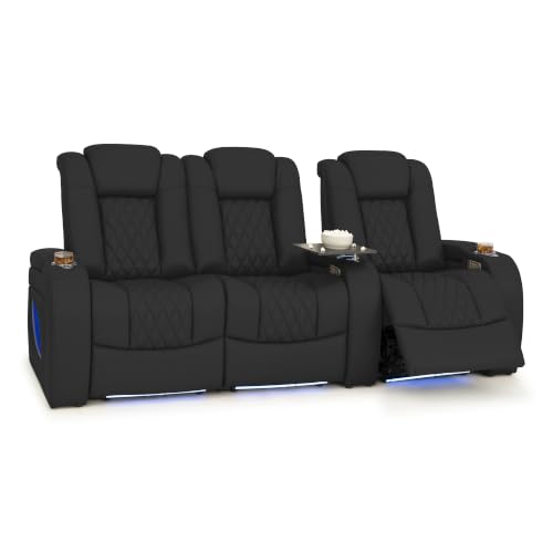 Image of Seatcraft Virtuoso LT Black Italian Leather Home Theater Seating, Zero Gravity Power Recliner, Heat and Massage, Powered Headrest and Lumbar Gaming and Home Office Chair, Row of 3 Left Loveseats