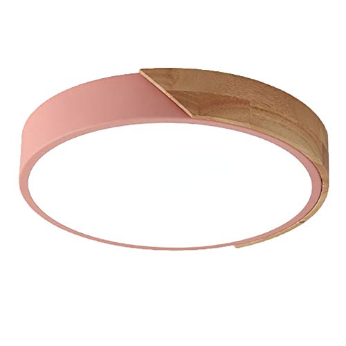 CCSUN Moderno LED Ultrafino Plafón Redonda,40cm Nórdico Acrílico Lámpara De Techo 24W 1800-2000lm,ahorro De Energia Interior Foco Para Techo,decoración Madera Lámpara Para Dormitorio Comedor Rosado Cover