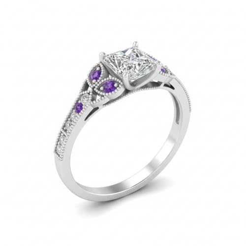 Image of Choose Your Gemstone Split Band Antique Ring Sterling Silver Princess Shape Side Stone Engagement Rings Minimal Modern Design Birthday Wedding Gift US Size 4 to 12