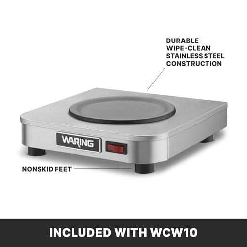 Image of Waring Commercial WCW10 Cafe Deco Single Coffee Carafe Warmer, 120V, 5-15 Phase Plug, Single Burner Silver