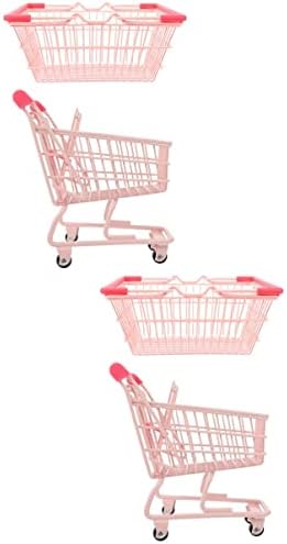 Gadpiparty 2sets House with Handcart Party Birthday Fake Supermarket Toy for Use Plastic Gifts Storage Mini Pink Dollhouse Tey Sister Basket Miniature Baskets Shopping Cart