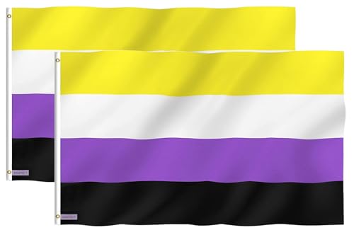 Fontee® 2 Stück [Non Binary Flag] [90X150 cm] [Lebendige Farbe] [UV-lichtbeständig] [Leinwandkopf] [Doppelt genäht] [Dicke Messingösen] [NB Pride Genderqueer Gender Identity Flag]
