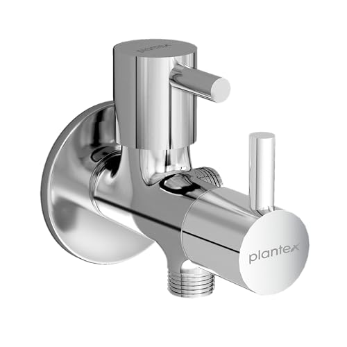Image of Plantex Brass Spindle 2 Way Angle Valve with Wall Flange and Teflon Tape /Angle Cocke for Bathroom /Water Tap-(Mks-1276-Chrome)