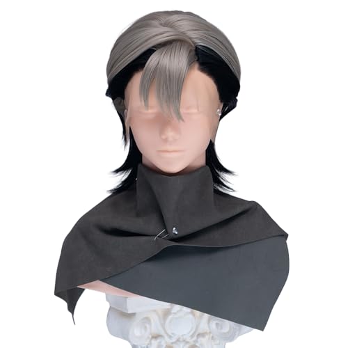 KIRA KIRA Anime Zanka Cosplay Wig Lace Front 38cm Short Dark Brown Black Hair Mullet Halloween Cosplay Wig (Gray Ver-Lace Front) image 4