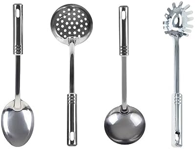 KIT 4 peças INOX Colher Concha Pegador Escumadeira 30cm Durável M...