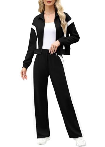 XIEERDUO Lounge Sets for Women 2025 Sweatsuit 2 Piece Outfits Sweatshirt Wide Leg Sweatpant Tracksuit Matching Set4