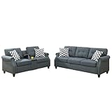 Bobkona 2-Pcs Sofa & Loveseat Blue Grey