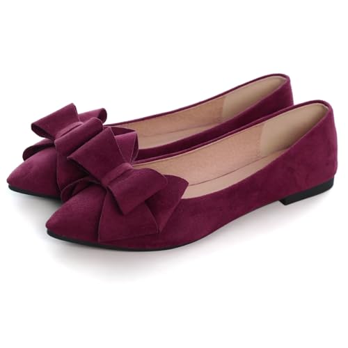 Image of SAILING LU Womens Bowknot Ballet Flats Pointy Toe Suede