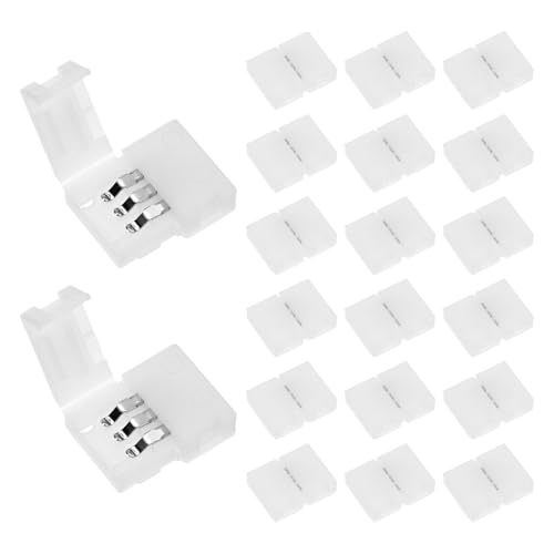 M METERXITY 20-Pack 3-Pin LED Strip Lights Connectors, Solderless and Gapless Adapter Connectors for 8mm 5050 2835 3528 Strip Lights/DIY Lighting, LED Tape Light Clips[White]