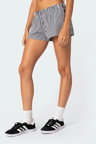 Image of Y2k Plaid Shorts Cute Baggy Ginghem Boxer Shorts for Women Checked Lounge Pajama Bottom Preppy Sleep Pj Shorts