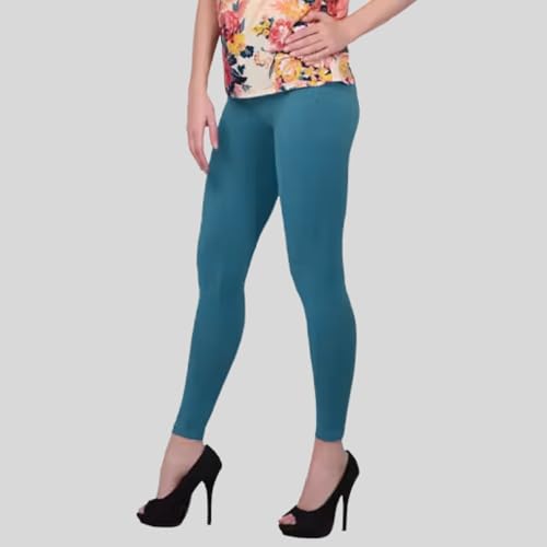 Image of Women's Cotton Skinny Leggings with Ankle Length Solid Pattern Mid Rise and Elastic Closure | Cotton Skinny Leggings for Womens