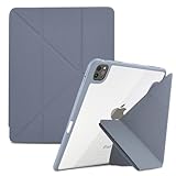 iPad Pro 12.9インチ 第6/5/4/3世代 に適用(2022/2021/2020/2018) 用 ケース レザー 背面 カバー 5WAY スタンド 横置＆縦置 マグネット吸着式 付き自動スリープ機能 超スリム 軽量 衝撃保護 折りたたみ 角度調整可能 三角形の構造 つ 折り畳み式 ケース(グレー)
