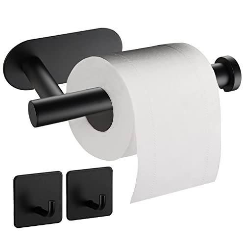 Toilettenpapierhalter ohne Bohren, Mattschwarz Klorollenhalter & WC Papier Halterung Papierhalter aus Edelstahl für Badzimmer und Küche, Toilettenpapierhalter kleben mit 2 Klebehaken