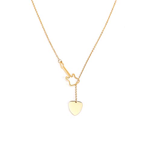 Winssi 18K Gold Guitar Necklace Guitar Pick Pendant Necklace Adjustable Y Lariat Necklace for Women (18K Gold)
